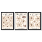 Set of 3 Floral Warm Minimalist Framed Wall Art with Black Wooden Frames