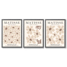 Set of 3 Floral Warm Minimalist Framed Wall Art with Dark Grey Wooden Frames