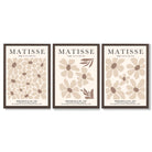 Set of 3 Floral Warm Minimalist Framed Wall Art with Dark Wood Frames