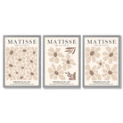 Set of 3 Floral Warm Minimalist Framed Wall Art with Light Grey Wooden Frames