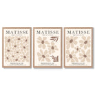 Set of 3 Floral Warm Minimalist Framed Wall Art with Light Oak Frames