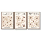 Set of 3 Floral Warm Minimalist Framed Wall Art with Light Walnut Frames