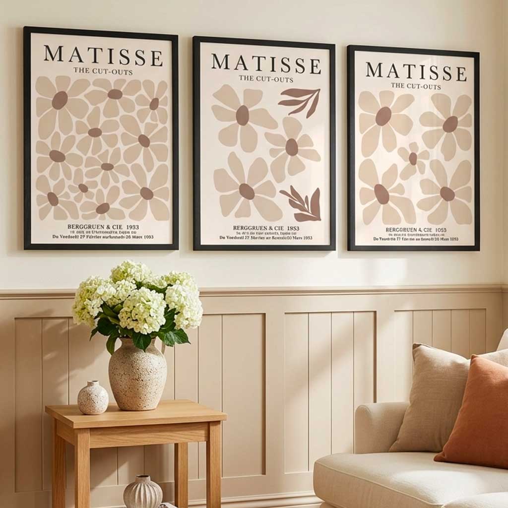Set of 3 Floral Warm Minimalist Art Prints in White Frames | Artze UK