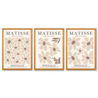 Set of 3 Floral Warm Minimalist Framed Wall Art with Oak Wooden Frames