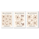 Set of 3 Floral Warm Minimalist Framed Wall Art with White Wooden Frames