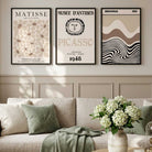 Set of 3 Picasso Matisse Bauhaus Modern Beige Framed Wall Art with Black Wooden Frames