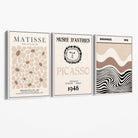 Set of 3 Picasso Matisse Bauhaus Modern Beige Canvas Prints with White Float Frame
