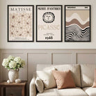 Set of 3 Picasso Matisse Bauhaus Modern Beige Art Prints in White Frames | Artze UK