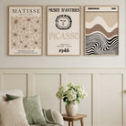 Set of 3 Picasso Matisse Bauhaus Modern Beige Art Prints in Oak Frames | Artze UK