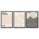 Set of 3 Kusama Japandi Modern Beige Framed Wall Art with Black Wooden Frames