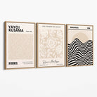 Set of 3 Kusama Japandi Modern Beige Canvas Prints with Oak Float Frame