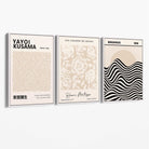 Set of 3 Kusama Japandi Modern Beige Canvas Prints with White Float Frame
