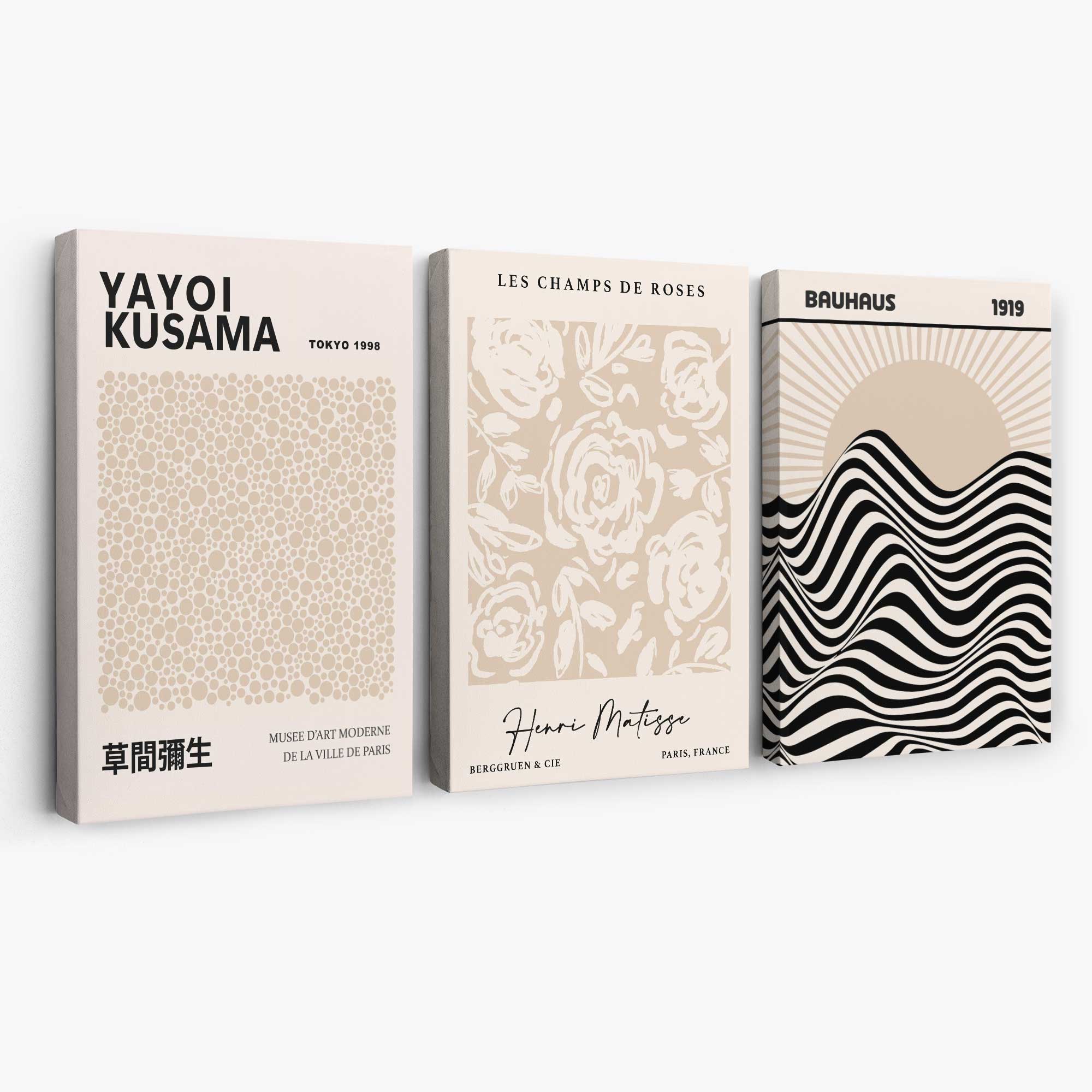 Set of 3 Kusama Japandi Modern Beige Canvas Prints | Artze Wall Art