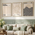 Set of 3 Kusama Japandi Modern Beige Art Prints in Black Frames | Artze UK