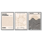 Set of 3 Kusama Japandi Modern Beige Framed Wall Art with Light Grey Wooden Frames
