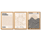 Set of 3 Kusama Japandi Modern Beige Framed Wall Art with Oak Wooden Frames