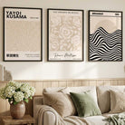 Set of 3 Kusama Japandi Modern Beige Art Prints in Oak Frames | Artze UK