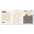Set of 3 Kusama Japandi Modern Beige Framed Wall Art with White Wooden Frames