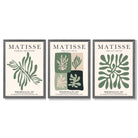 Set of 3 Green and Beige Matisse Flower Market Framed Wall Art with Dark Grey Wooden Frames