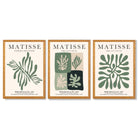 Set of 3 Green and Beige Matisse Flower Market Framed Wall Art with Oak Wooden Frames