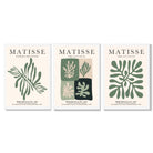 Set of 3 Green and Beige Matisse Flower Market Framed Wall Art with White Wooden Frames