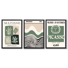 Sage Green and Beige Set of 3 Modern Art Prints in Black Frames | Artze UK