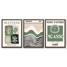 Sage Green and Beige Set of 3 Modern Framed Wall Art with Dark Wood Frames