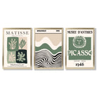 Sage Green and Beige Set of 3 Modern Framed Wall Art with Gold Wood Frames