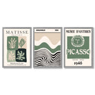 Sage Green and Beige Set of 3 Modern Framed Wall Art with Light Grey Wooden Frames