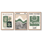 Sage Green and Beige Set of 3 Modern Framed Wall Art with Light Oak Frames