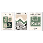 Sage Green and Beige Set of 3 Modern Framed Wall Art with White Wooden Frames
