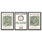 Modern Minimalist Fashion Set of 3 Green Framed Wall Art with Black Wooden Frames