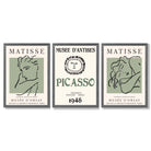 Modern Minimalist Fashion Set of 3 Green Framed Wall Art with Dark Grey Wooden Frames