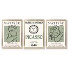 Modern Minimalist Fashion Set of 3 Green Framed Wall Art with Gold Wood Frames