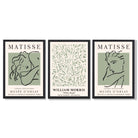 Modern Minimal Set of 3 Green Bedroom Framed Wall Art with Black Wooden Frames