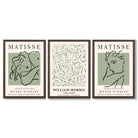 Modern Minimal Set of 3 Green Bedroom Framed Wall Art with Dark Wood Frames