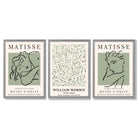 Modern Minimal Set of 3 Green Bedroom Framed Wall Art with Light Grey Wooden Frames