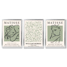 Modern Minimal Set of 3 Green Bedroom Framed Wall Art with Silver Wood Frames