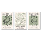 Modern Minimal Set of 3 Green Bedroom Framed Wall Art with White Wooden Frames