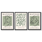 Modern Minimal  Set of 3 Green Abstract Framed Wall Art with Black Wooden Frames