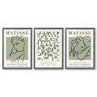 Modern Minimal  Set of 3 Green Abstract Framed Wall Art with Dark Grey Wooden Frames