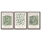 Modern Minimal  Set of 3 Green Abstract Framed Wall Art with Dark Wood Frames
