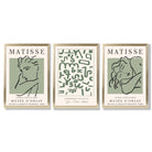 Modern Minimal  Set of 3 Green Abstract Framed Wall Art with Gold Wood Frames