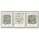 Modern Minimal  Set of 3 Green Abstract Framed Wall Art with Light Grey Wooden Frames