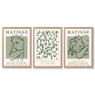 Modern Minimal  Set of 3 Green Abstract Framed Wall Art with Light Oak Frames