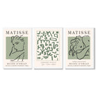 Modern Minimal  Set of 3 Green Abstract Framed Wall Art with White Wooden Frames