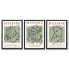 Modern Minimal Set of 3 Green Matisse Bedroom Framed Wall Art with Black Wooden Frames