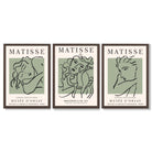 Modern Minimal Set of 3 Green Matisse Bedroom Framed Wall Art with Dark Wood Frames