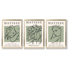 Modern Minimal Set of 3 Green Matisse Bedroom Framed Wall Art with Gold Wood Frames