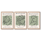 Modern Minimal Set of 3 Green Matisse Bedroom Framed Wall Art with Light Oak Frames
